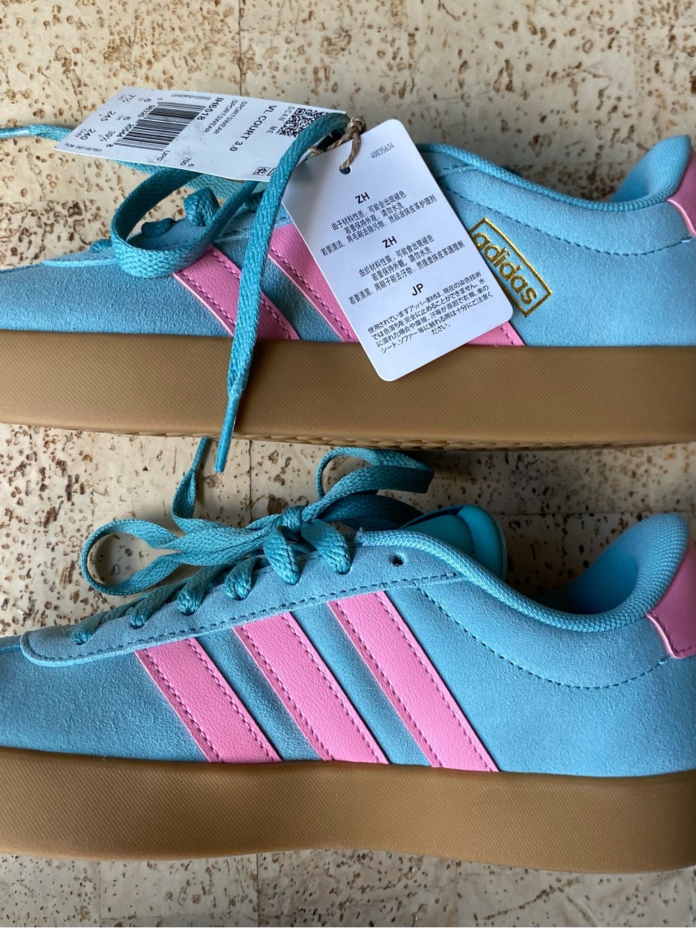 NWT ADIDAS VL Court 3.0 Sneaker Shoes In Mint Pink & Gold Metallic Size 7.5 - Picture 4 of 10